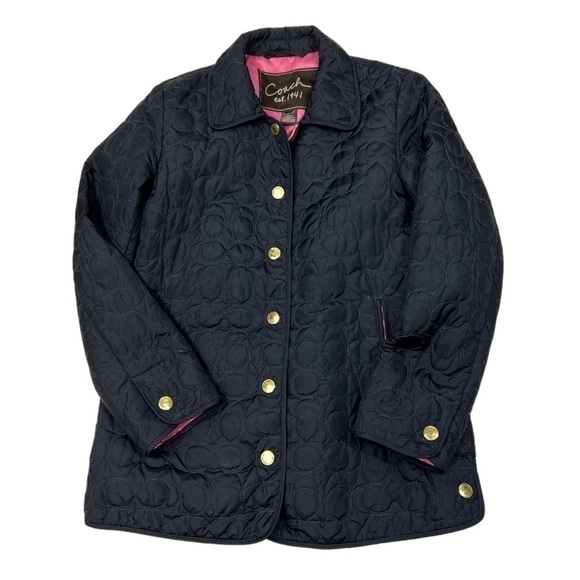 COACH Signature "C" Quilted Logo Snap Front Jacket Coat Women XS - Picture 1 of 13